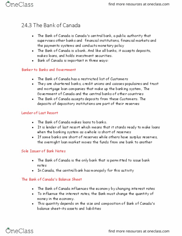 ECON 1010 Lecture Notes - Lecture 13: Credit Union, Mortgage Loan, Bank Reserves thumbnail