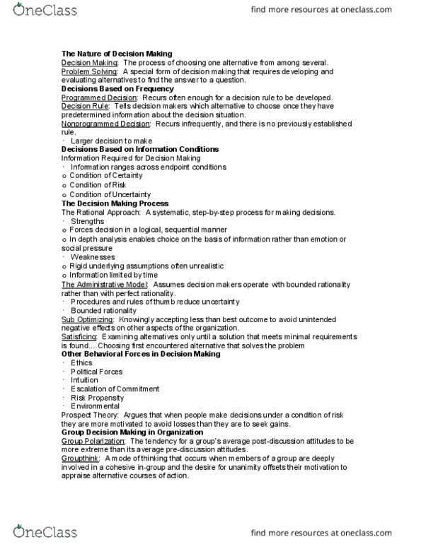 BUAD309 Lecture Notes - Lecture 8: Bounded Rationality, Decision Rule, Satisficing thumbnail