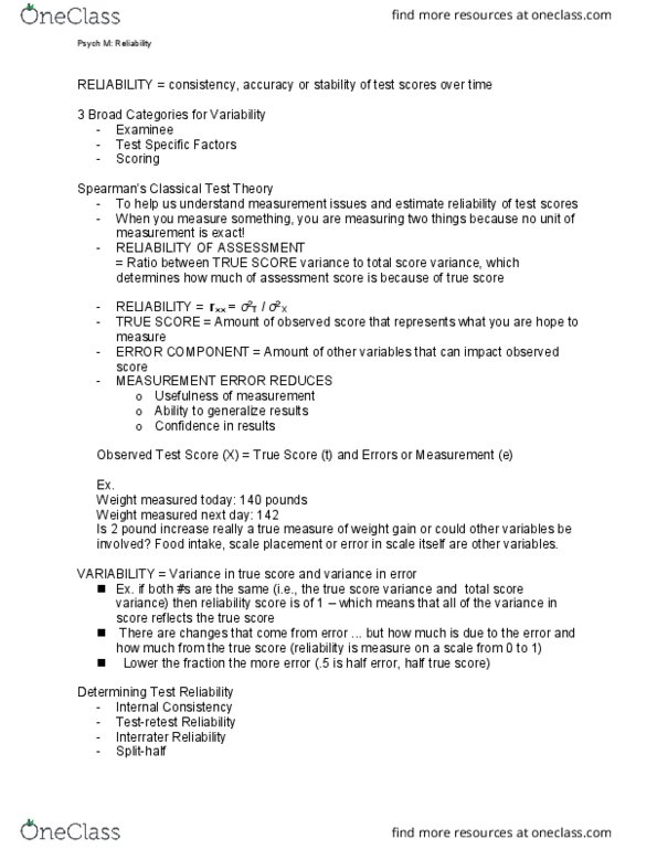 PSYC*3130 Lecture Notes - Lecture 7: Inter-Rater Reliability, Internal Consistency, Confidence Interval thumbnail