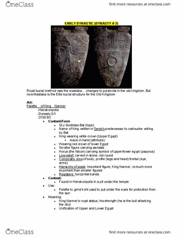 ARTH 200 Lecture Notes - Lecture 1: Nekhen, Narmer, Maat thumbnail