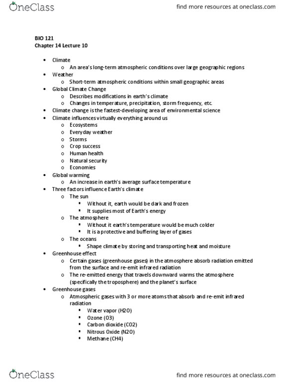 BIO 121 Lecture Notes - Lecture 10: Water Vapor, Radiative Forcing, Halocarbon thumbnail