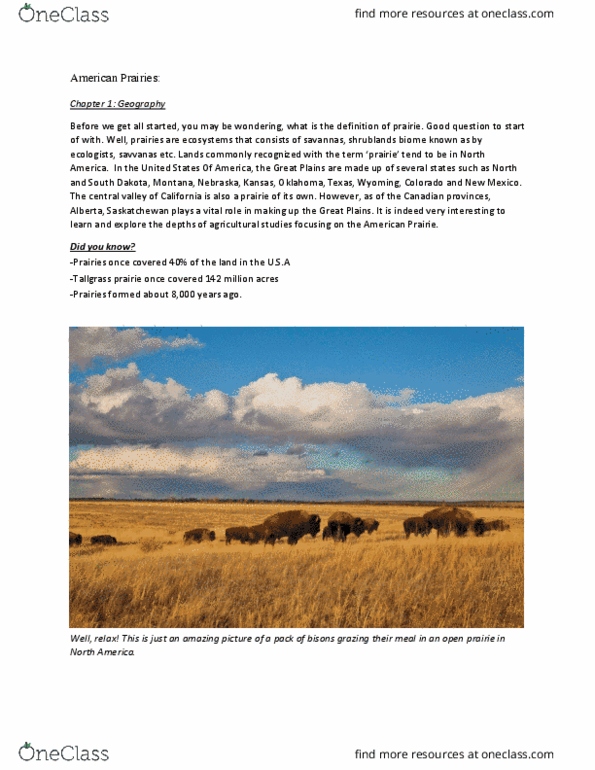 SCSC 201 Lecture Notes - Lecture 1: Tallgrass Prairie, United States, Biome thumbnail