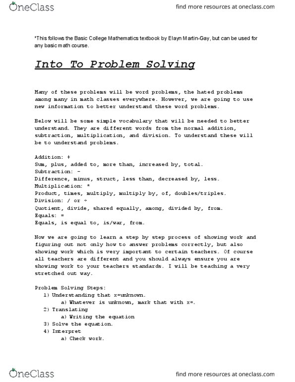 MATH 097 Chapter 1: Intro To Problem Solving thumbnail