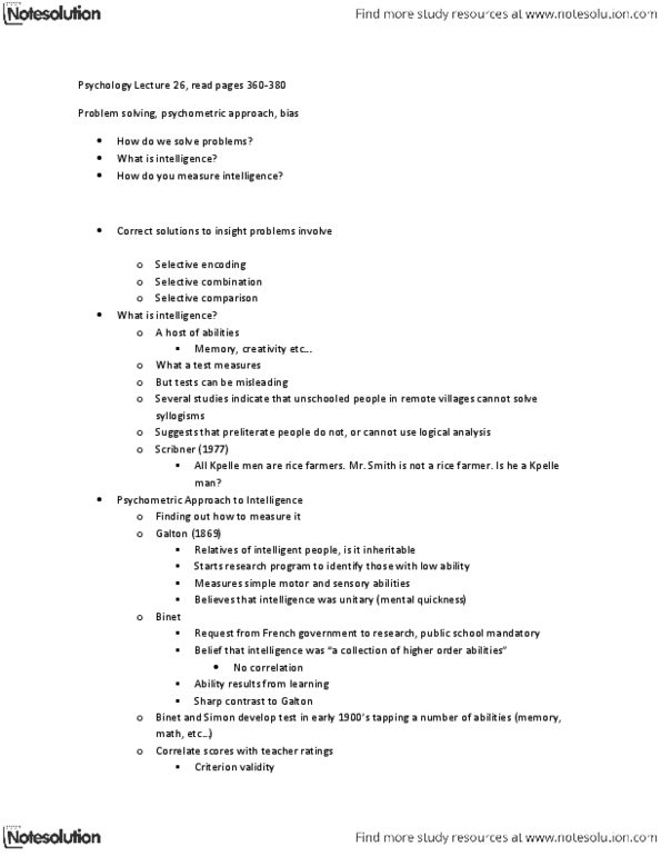Psychology 1000 Lecture Notes - Criterion Validity, Mental Age, Wechsler Intelligence Scale For Children thumbnail