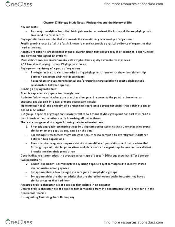 BLG 144 Chapter Notes - Chapter 27: Phylogenetic Tree, Genetic Distance, Phenetics thumbnail