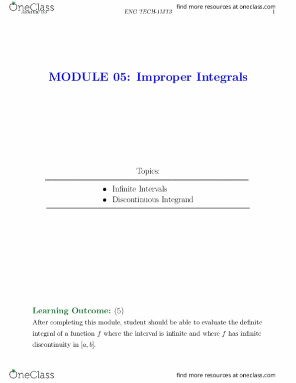 ENGTECH 1MT3 Lecture Notes - Lecture 5: Improper Integral, Integral thumbnail