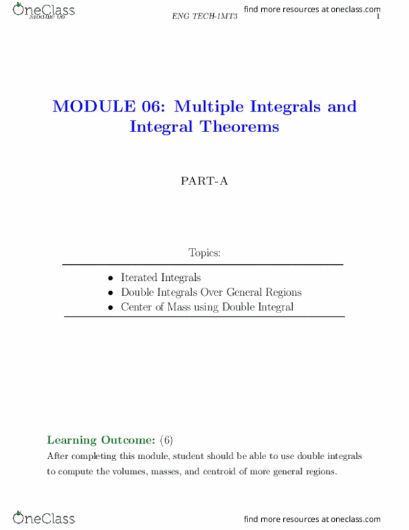 ENGTECH 1MT3 Lecture Notes - Lecture 6: Multiple Integral, Centroid, Paraboloid thumbnail