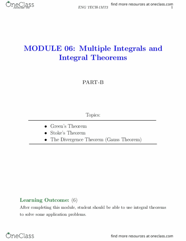 ENGTECH 1MT3 Lecture Notes - Lecture 6: Divergence Theorem, Simply Connected Space, Open Set thumbnail