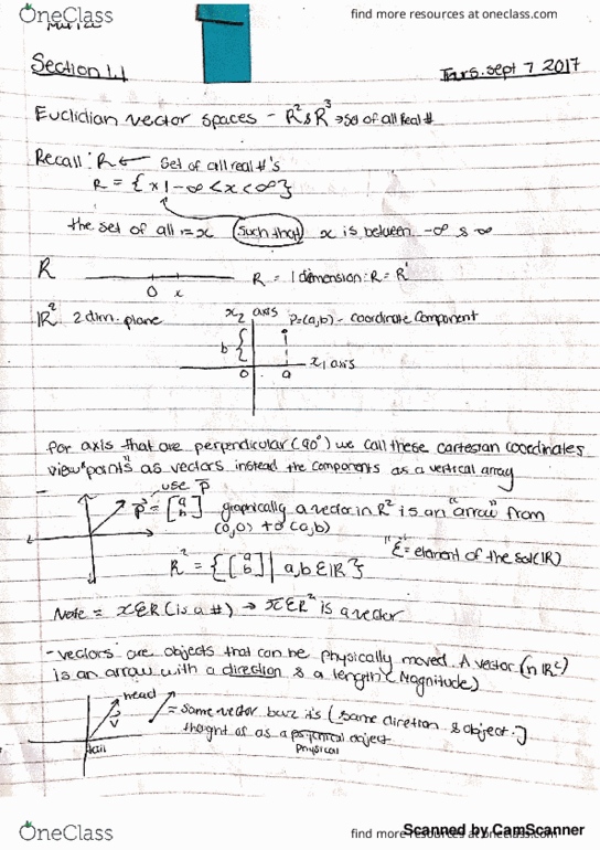 MA122 Lecture 1: Section 1.1: Euclidian Vector spaces thumbnail