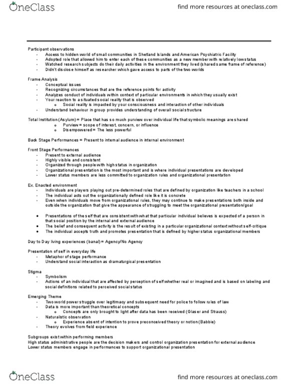 SCMA*2040 Lecture Notes - Lecture 6: Shetland, Total Institution, Impression Management thumbnail