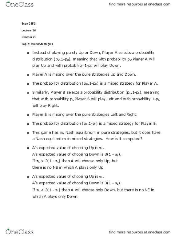 ECON 2350 Lecture Notes - Lecture 16: Nash Equilibrium thumbnail