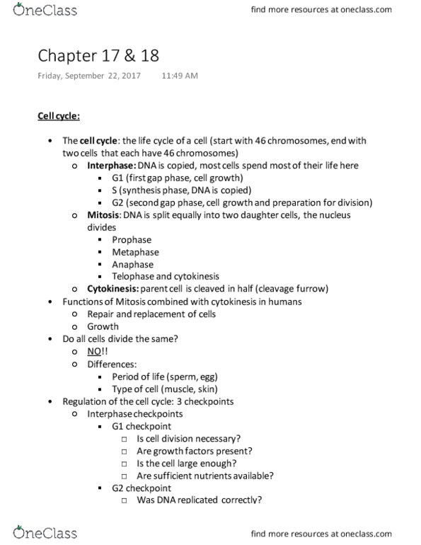 BIOS 1030 Lecture 17: Chapter 17 & 18 Exam 1 Material thumbnail