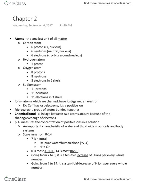 BIOS 1030 Lecture Notes - Lecture 2: Hydrogen Atom, Chemical Bond, Hydrogenation thumbnail