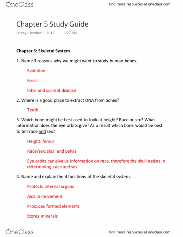 BIOS 1030 Lecture Notes - Lecture 5: Skeleton, Infor, Long Bone thumbnail