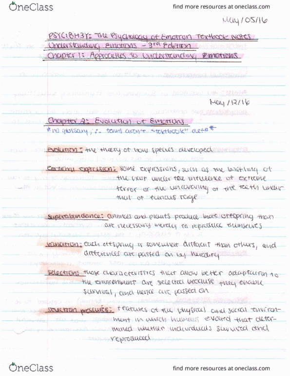 PSYC18H3 Chapter 1 - 2: Textbook Notes (Important Terms & Notes) - Chapters # 1 & 2 thumbnail