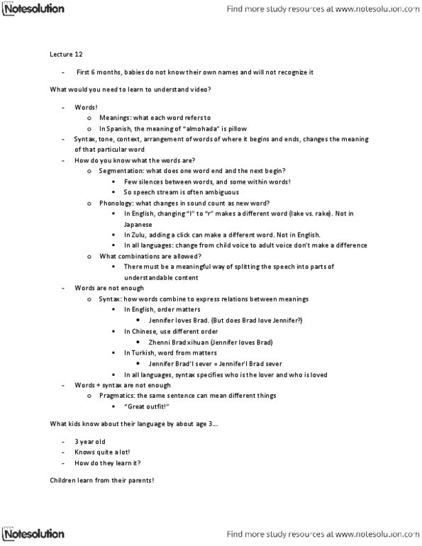 PSYCH211 Lecture Notes - Lecture 12: Phoneme, Categorical Perception, Noam Chomsky thumbnail