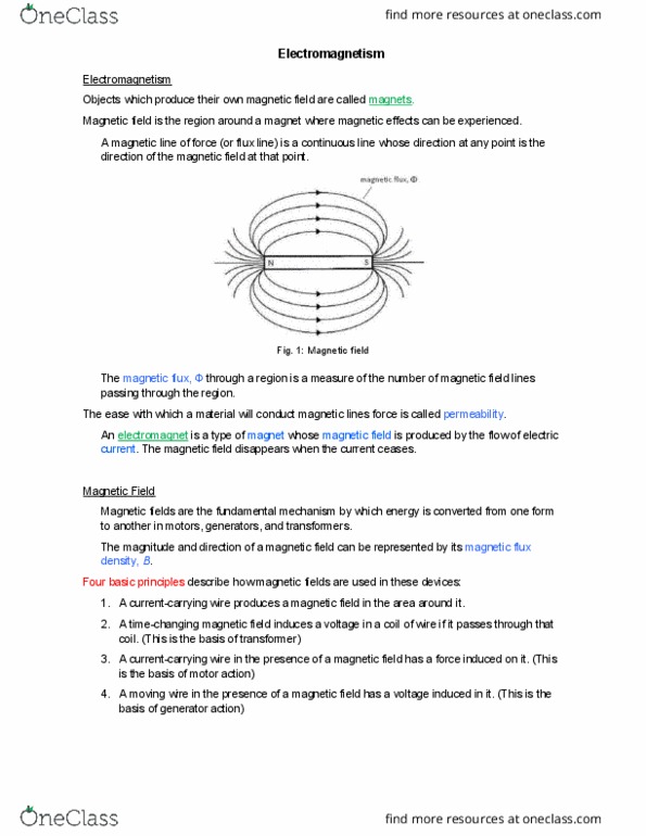MEEN 225 Lecture Notes - Lecture 9: Magnetic Field, Motor Action F.C., Electromagnet thumbnail