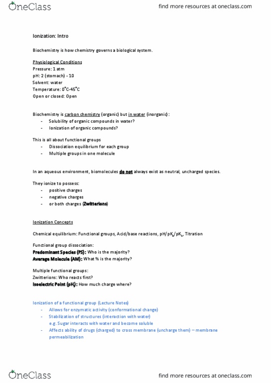 BIOL 201 Lecture Notes - Lecture 2: Isoelectric Point, Zwitterion, Chemical Equilibrium thumbnail