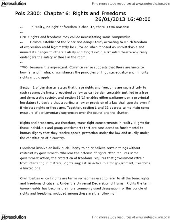 POLS 2300 Lecture Notes - Section 33 Of The Canadian Charter Of Rights And Freedoms, Final Analysis, Charter Of The French Language thumbnail