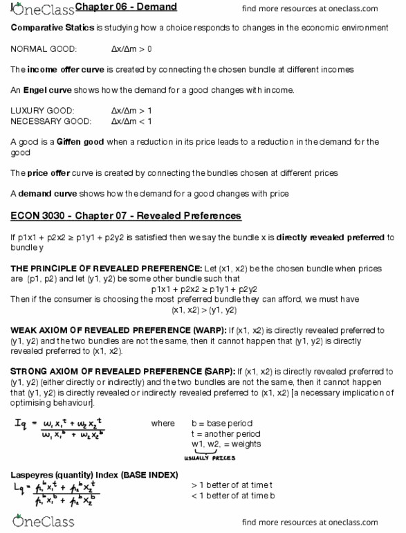 ECON 3030 Chapter Notes - Chapter 6-7: Engel Curve, Demand Curve, Statics thumbnail