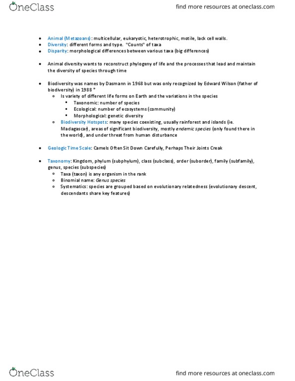 BIOL 2003 Lecture Notes - Lecture 1: Motility, Geologic Time Scale, Biodiversity Hotspot thumbnail