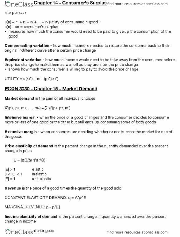 ECON 3030 Chapter Notes - Chapter 14-15: Reservation Price, Luxury Goods, Normal Good thumbnail