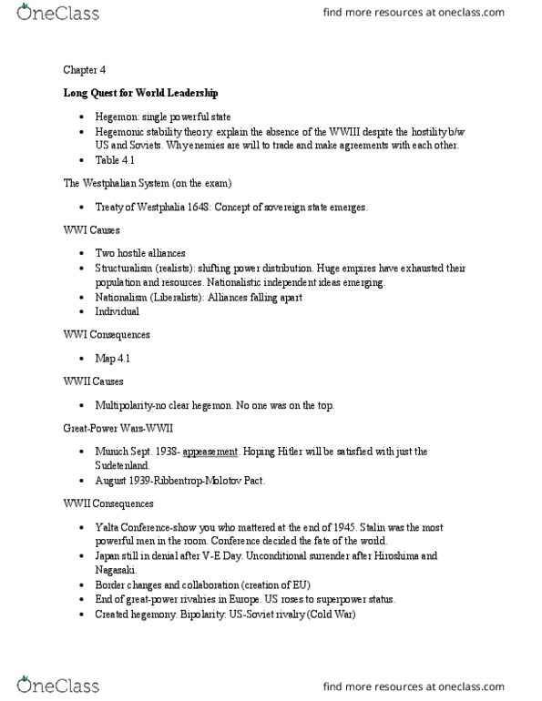 SOSC 2500 Lecture Notes - Lecture 4: Hegemonic Stability Theory, Unconditional Surrender, Appeasement thumbnail