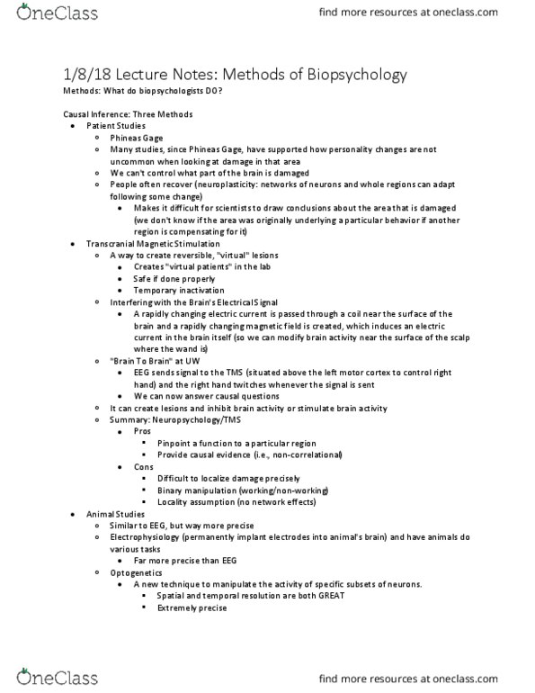 PSYCH 202 Lecture Notes - Lecture 4: Transcranial Magnetic Stimulation, Phineas Gage, Behavioral Neuroscience thumbnail