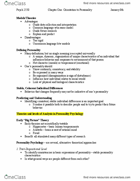 Psychology 2550A/B Lecture Notes - Lecture 1: Personality Psychology, Psych, Heredity thumbnail