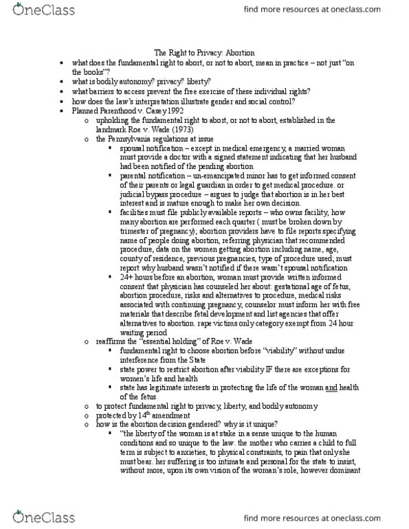 CRM/LAW C113 Lecture Notes - Lecture 13: Emancipation Of Minors, Planned Parenthood, Gestational Age thumbnail