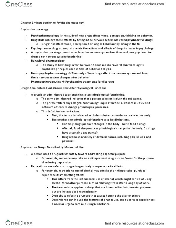 PSYC62H3 Chapter Notes - Chapter 1: Substance Abuse, Fluoxetine, Pharmacology thumbnail