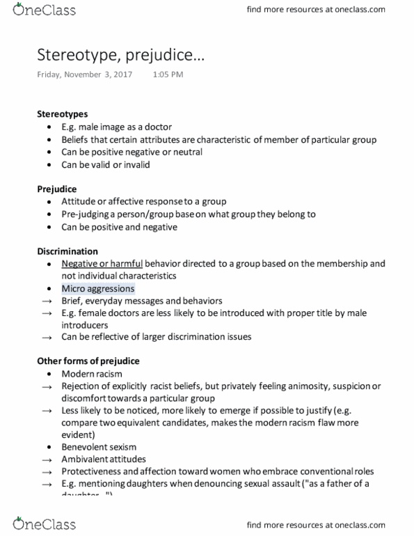 PSYC 215 Lecture Notes - Lecture 16: Ambivalent Sexism, Group Conflict, Implicit-Association Test thumbnail