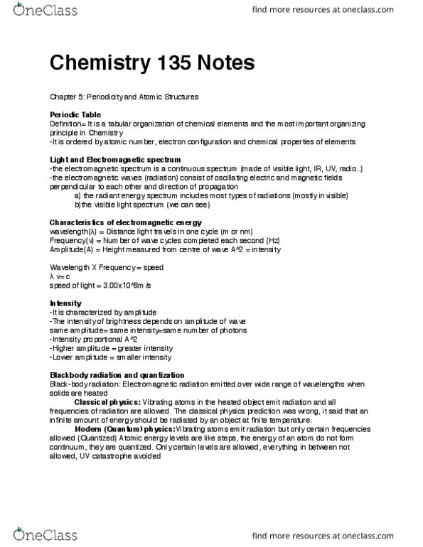 CHM135H1 Lecture Notes - Lecture 1: Black-Body Radiation, Electromagnetic Spectrum, Ultraviolet Catastrophe thumbnail