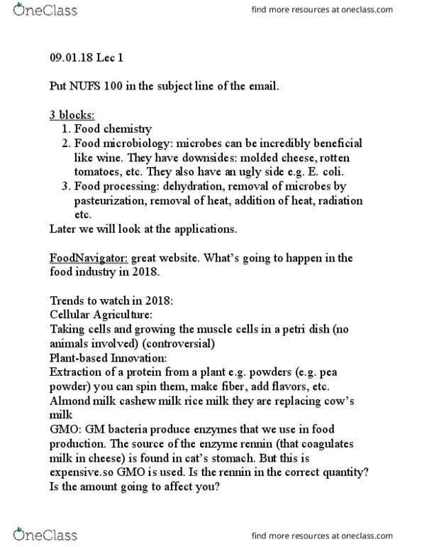 NU FS100 Lecture Notes - Lecture 1: Plant Milk, Rotten Tomatoes, Food Microbiology thumbnail