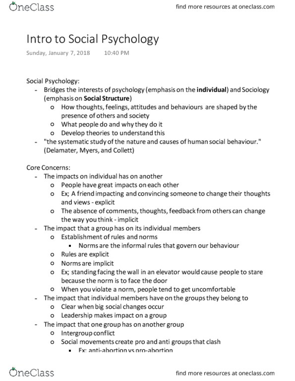 SOCPSY 1Z03 Lecture Notes - Lecture 2: Symbolic Interactionism, George Herbert Mead thumbnail