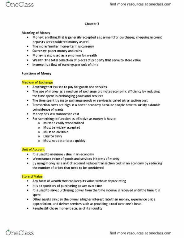 ECO349H1 Chapter Notes - Chapter 3: Transaction Cost, Hyperinflation, Debit Card thumbnail