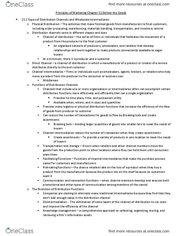 MAR3023 Chapter Notes - Chapter 11: Disintermediation, Knowledge Management, Marketing Mix thumbnail