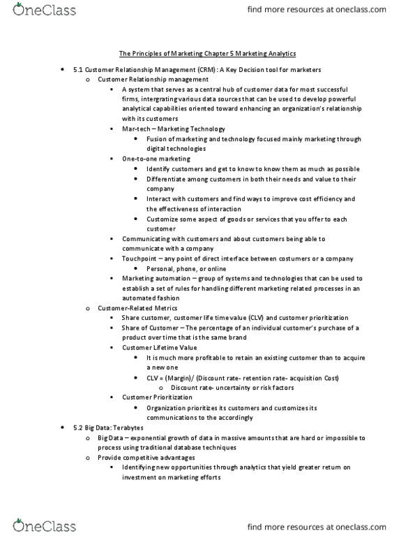 MAR3023 Chapter Notes - Chapter 5: Martech, Marketing Automation, Data Mining thumbnail