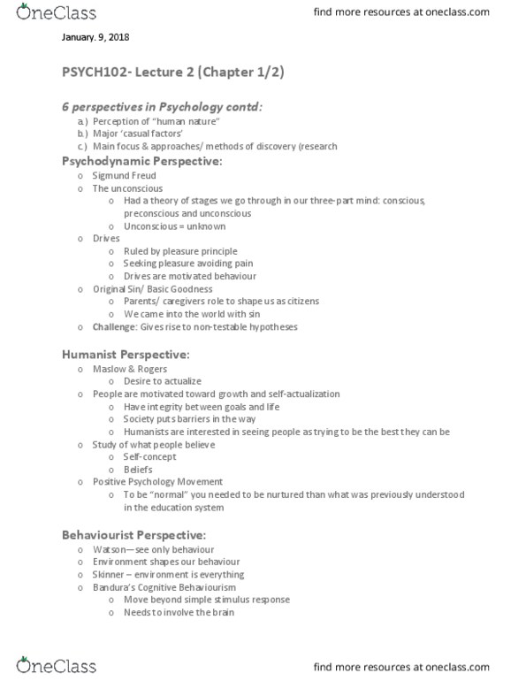 PSYC 102 Lecture Notes - Lecture 2: Behaviorism, Collectivism, Sigmund Freud thumbnail