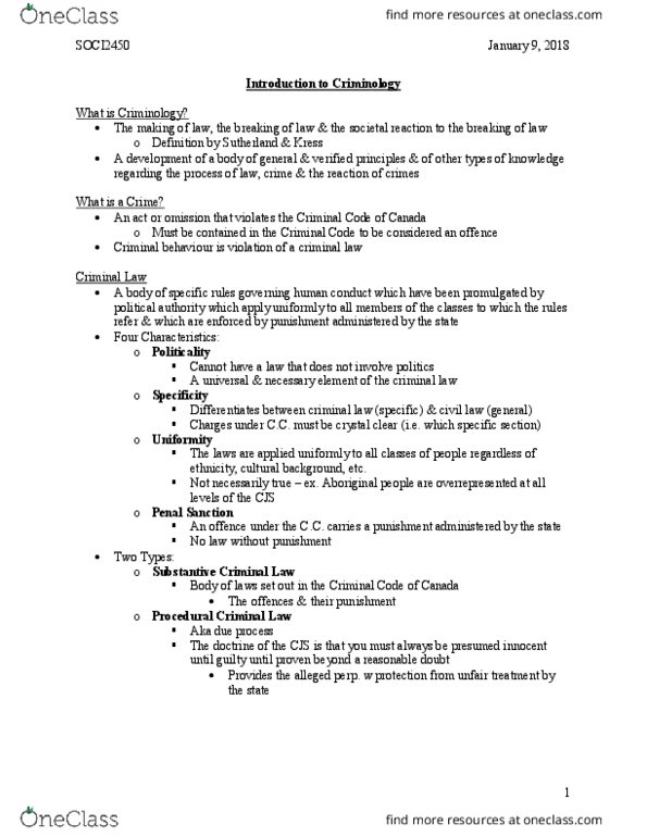 SOCI 2450 Lecture Notes - Lecture 1: Mens Rea, Actus Reus, Procedural Law thumbnail