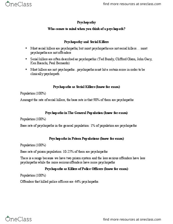 PSYC 2400 Lecture Notes - Lecture 9: Paul Bernardo, Psychopathy Checklist, Clifford Olson thumbnail