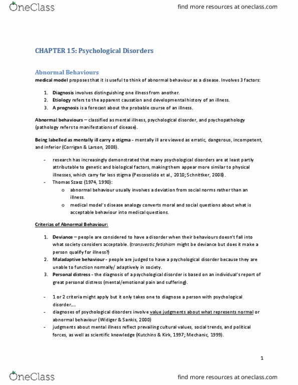 PSYC 1010 Lecture Notes - Lecture 15: Obsessive–Compulsive Disorder, Circulatory Collapse, Selective Mutism thumbnail