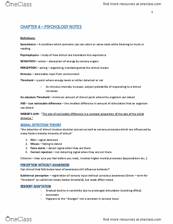 PSYC 1010 Lecture Notes - Lecture 4: Change Blindness, Sensory Cortex, Middle Ear thumbnail