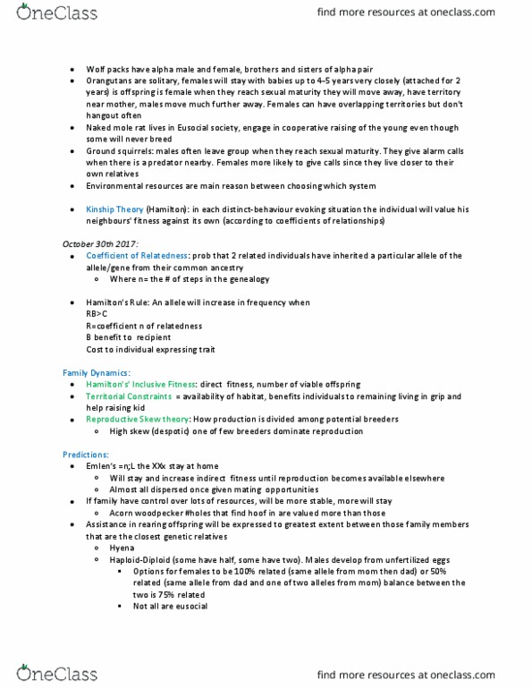 PSYO 2160 Lecture Notes - Lecture 3: Haplodiploidy, Inclusive Fitness, Acorn Woodpecker thumbnail