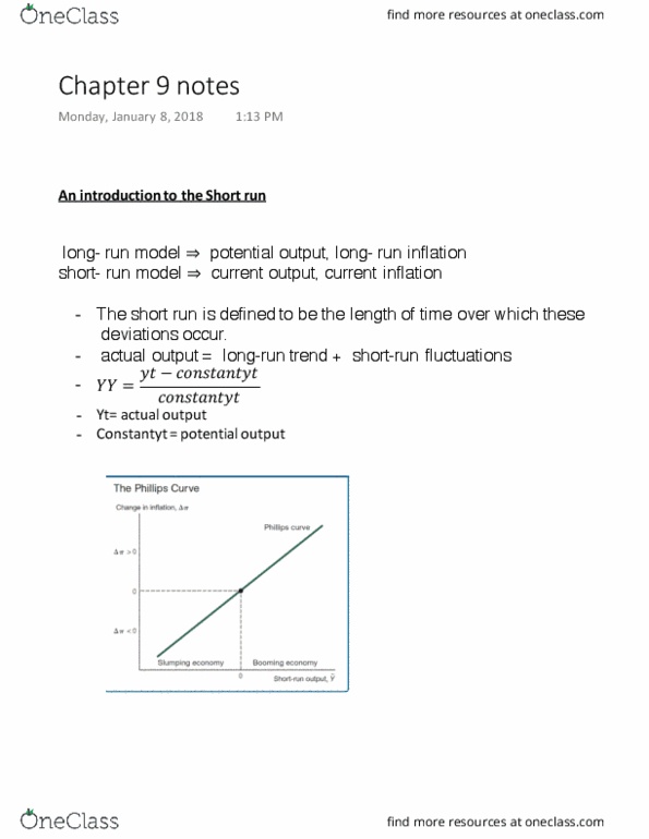 ECO200Y1 Chapter Notes - Chapter Chapter 9 : Potential Output, Phillips Curve, Fiscal Policy thumbnail