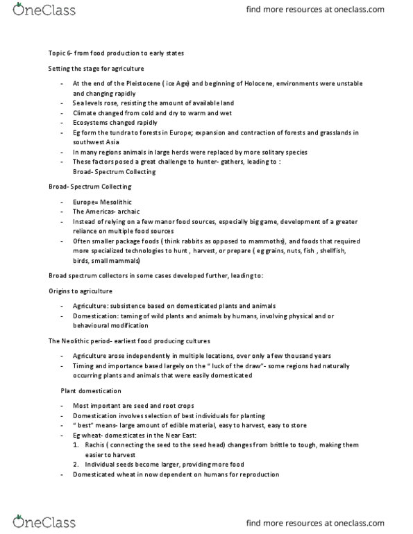 ANT100Y1 Lecture Notes - Lecture 12: Sedentism, List Of Domesticated Animals, Domestication thumbnail