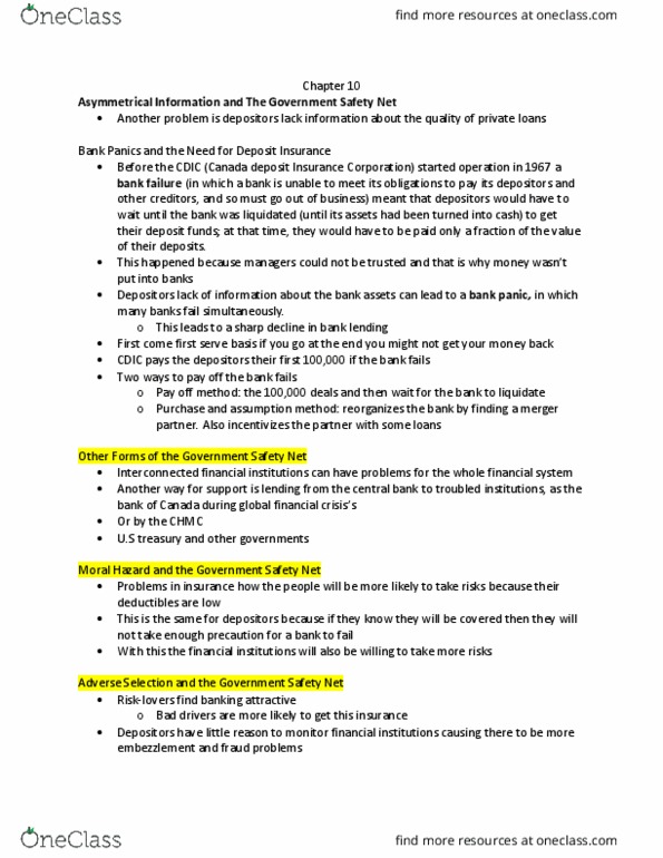 ECO349H1 Chapter Notes - Chapter 10: Market Risk, Capital Requirement, Financial Regulation thumbnail