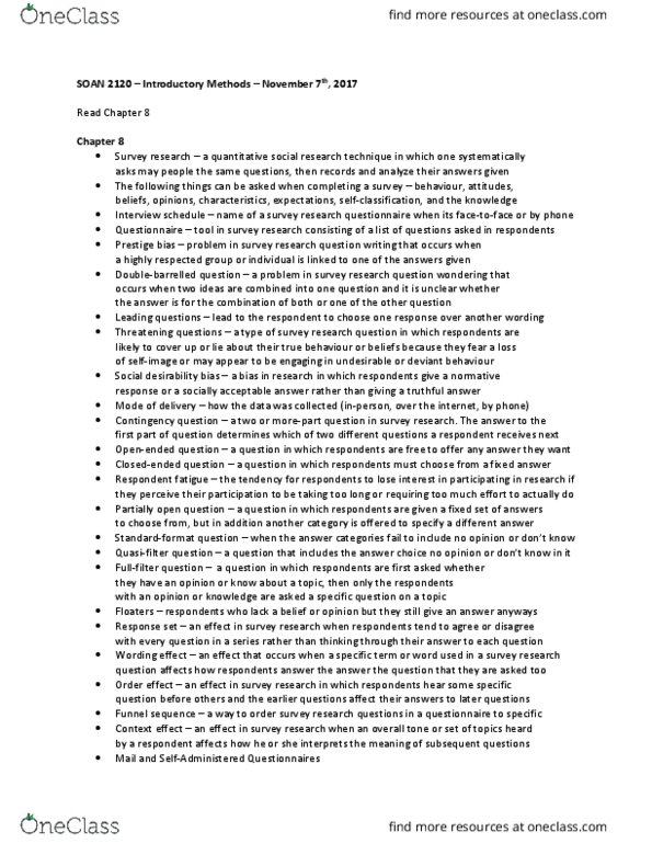 SOAN 2120 Lecture Notes - Lecture 8: General Linear Model, Codebook, Social Desirability Bias thumbnail