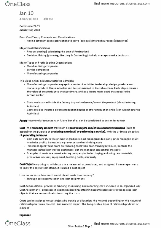 COMMERCE 2AB3 Lecture 2: Manufacturing Company Costs thumbnail