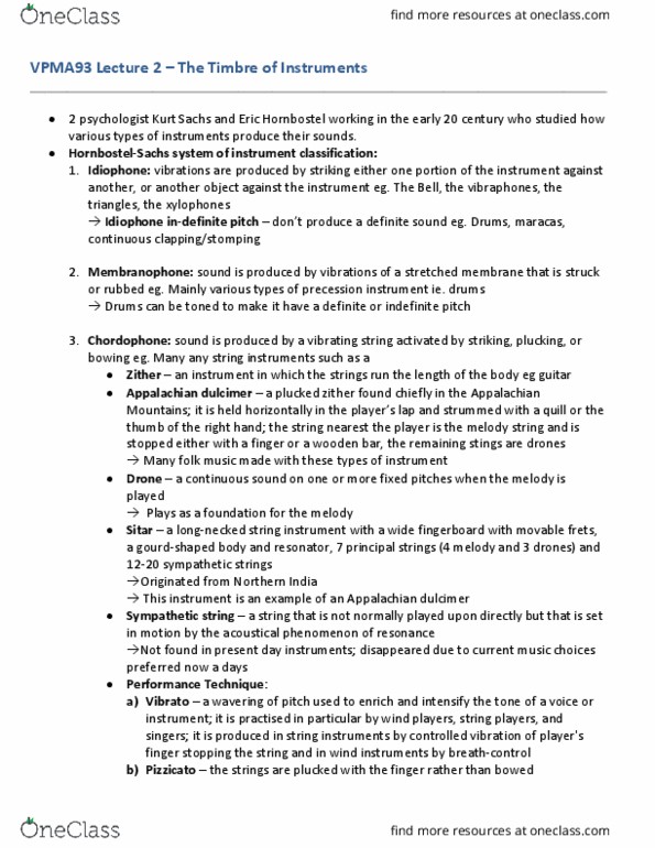 VPMA93H3 Lecture Notes - Lecture 2: Fingerboard, Vibrato, Membranophone thumbnail